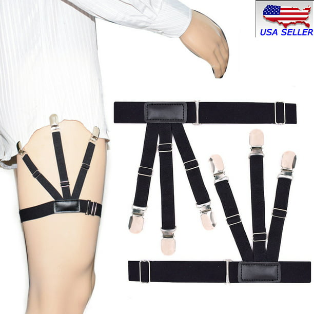 Adjustable Elastic with Locking 2-Pack, 1-Pair Shirt Stays Garters Suspenders Mens Shirt Holder Non-Slip Clips 